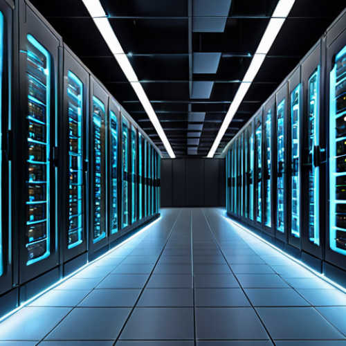 Home 7 **
"Massive data center, rows of servers, glowing lights, dramatic perspective, concept of AI energy consumption, subtle carbon footprint overlay, stylized, digital art."
**