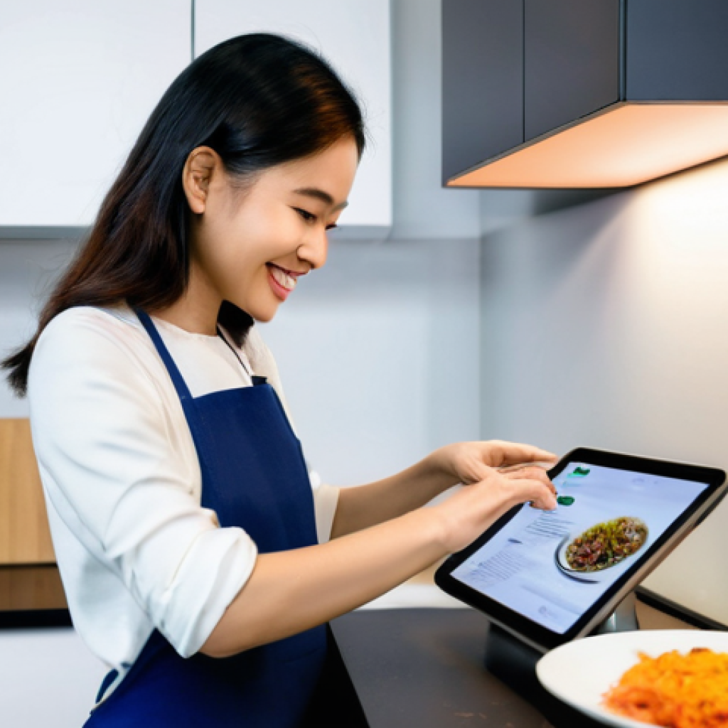 Transformer 기반 챗봇 개발 - **Prompt:** "A vibrant, modern digital tablet is held by a young Malaysian woman in her clean, well-...