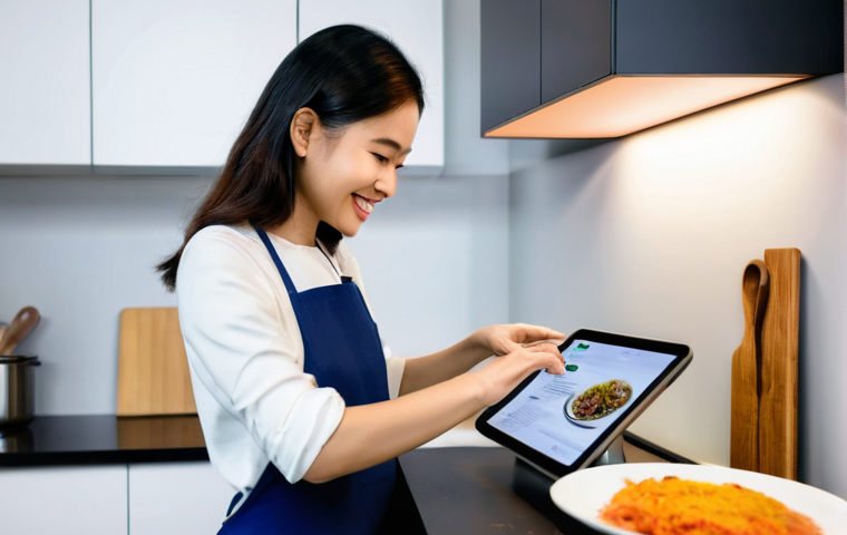 Transformer 기반 챗봇 개발 - **Prompt:** "A vibrant, modern digital tablet is held by a young Malaysian woman in her clean, well-...