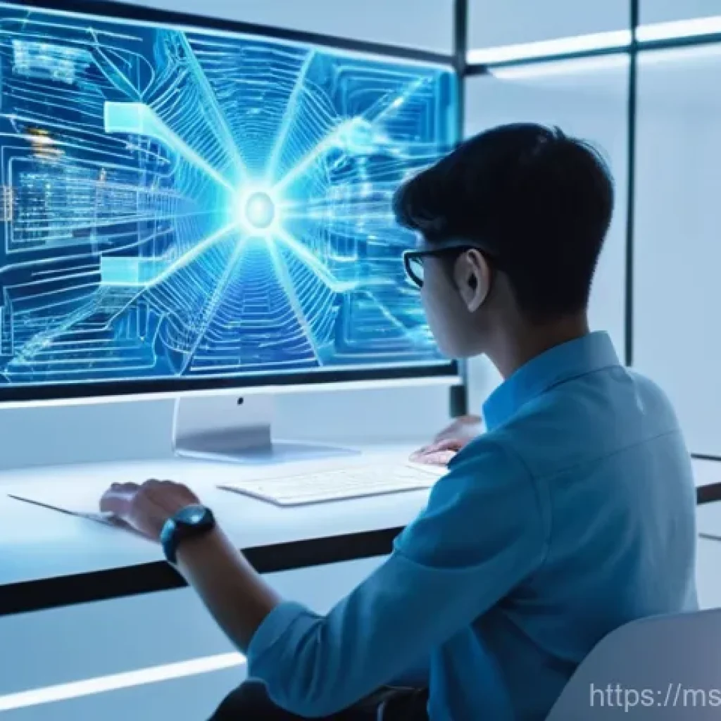 Transformer 기반의 텍스트 요약 기법 - **Prompt:** A futuristic, bright and clean workspace bathed in soft blue and white light. A person w...