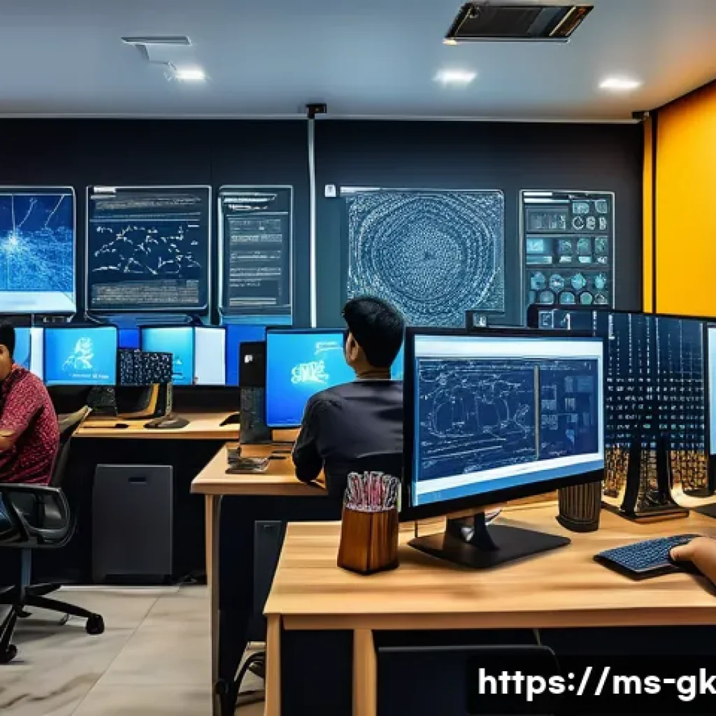 Transformer와 백터 모델의 비교 - A detailed digital illustration of a modern AI development workspace in Malaysia, featuring a divers...