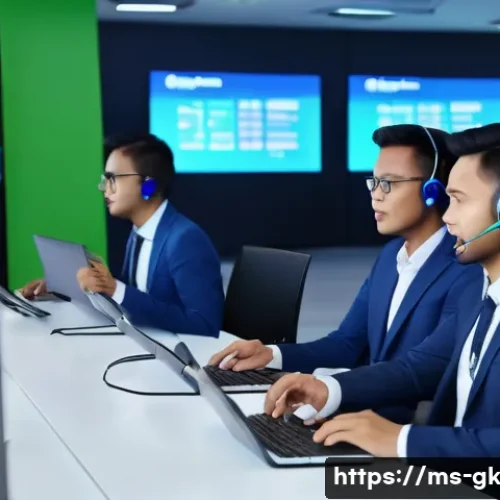 Home 29 Transformer 아키텍처의 실무 적용 사례 - A modern Malaysian telecommunications customer service center featuring a diverse group of Malay emp...