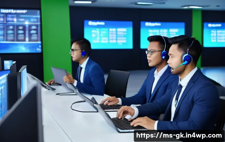 Transformer 아키텍처의 실무 적용 사례 - A modern Malaysian telecommunications customer service center featuring a diverse group of Malay emp...