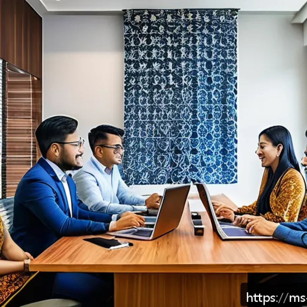 Transformer 기반의 언어 번역 기술 - A modern Malaysian office scene showcasing a diverse group of professionals engaged in a video confe...