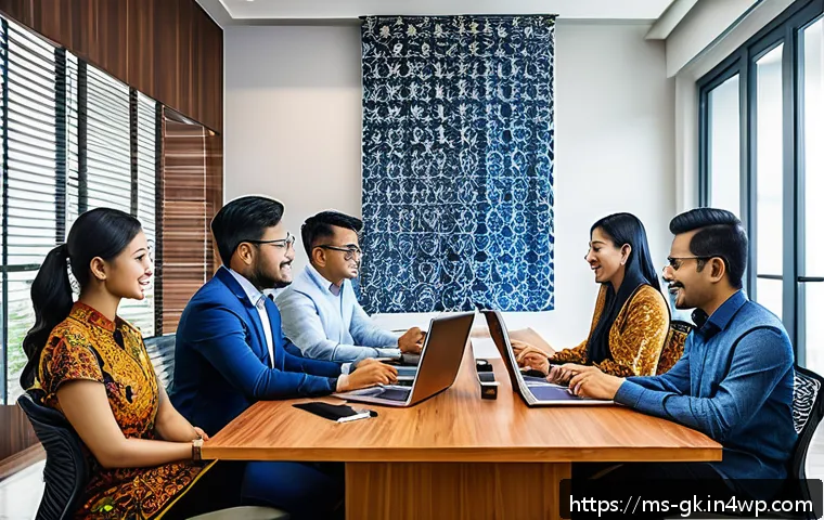 Transformer 기반의 언어 번역 기술 - A modern Malaysian office scene showcasing a diverse group of professionals engaged in a video confe...