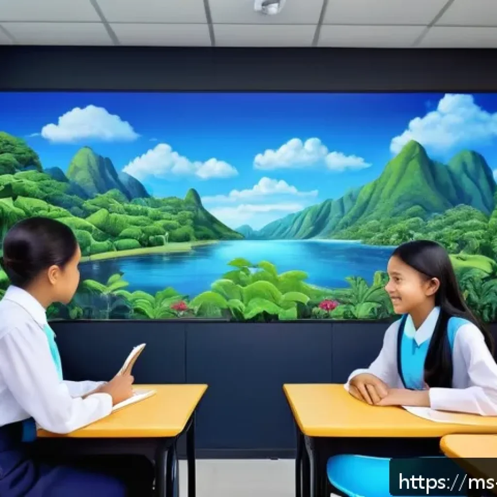 Transformer와 Attention 메커니즘의 관계 - A futuristic classroom scene in Malaysia featuring diverse Malay students interacting with AI-powere...
