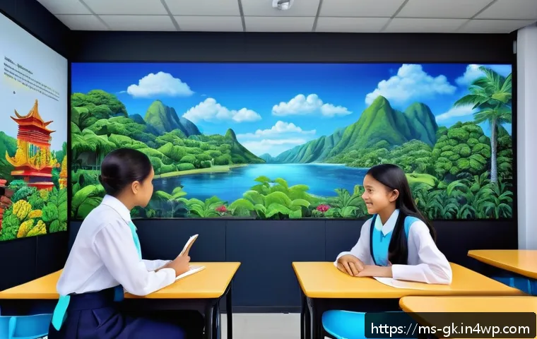 Transformer와 Attention 메커니즘의 관계 - A futuristic classroom scene in Malaysia featuring diverse Malay students interacting with AI-powere...